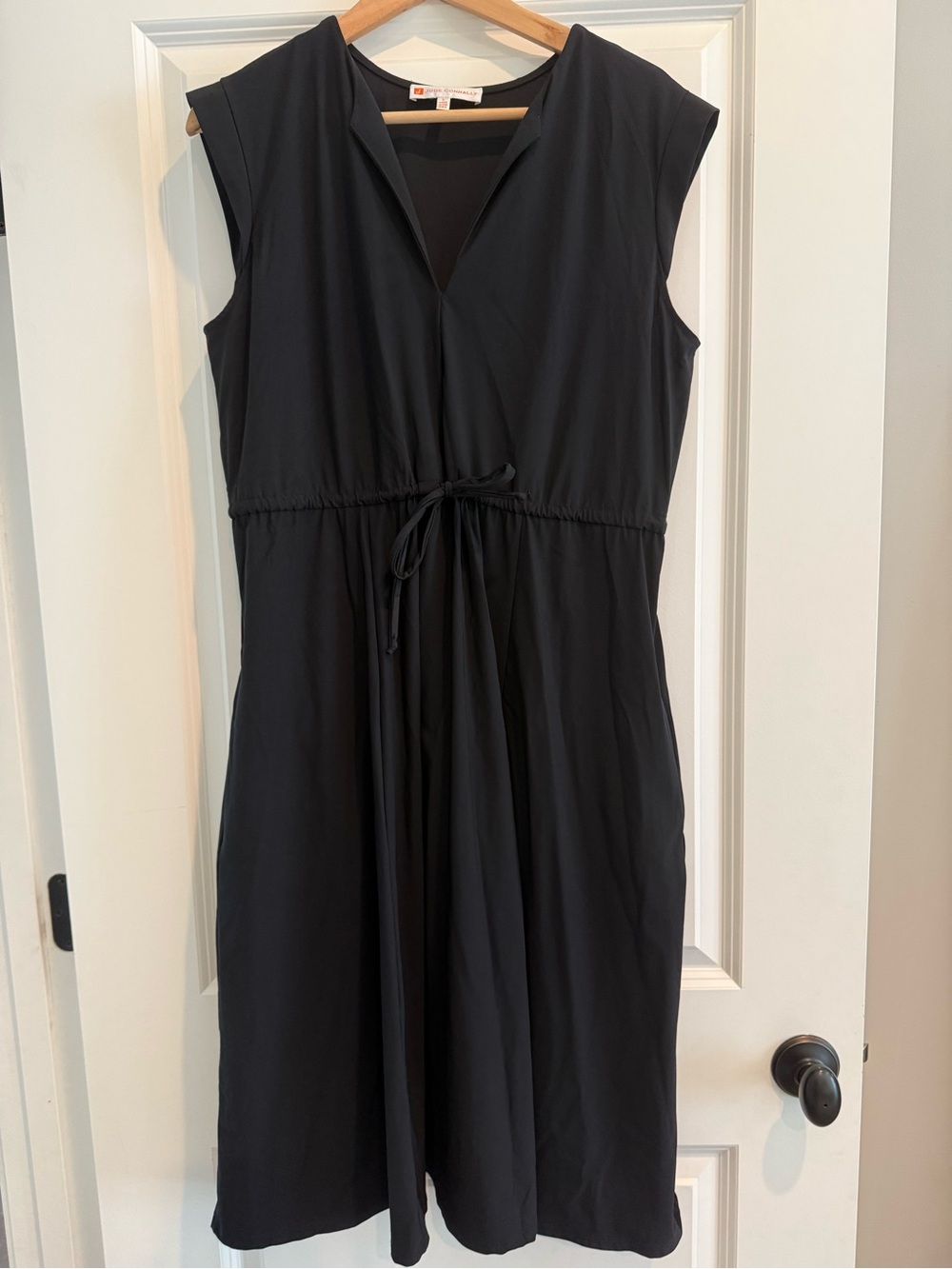 Jude Connally Black Sleeveless Drawstring Waist Midi Dress